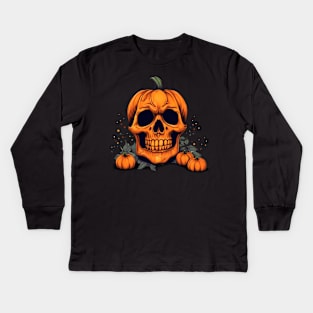 Spooky pumpkin skull Kids Long Sleeve T-Shirt